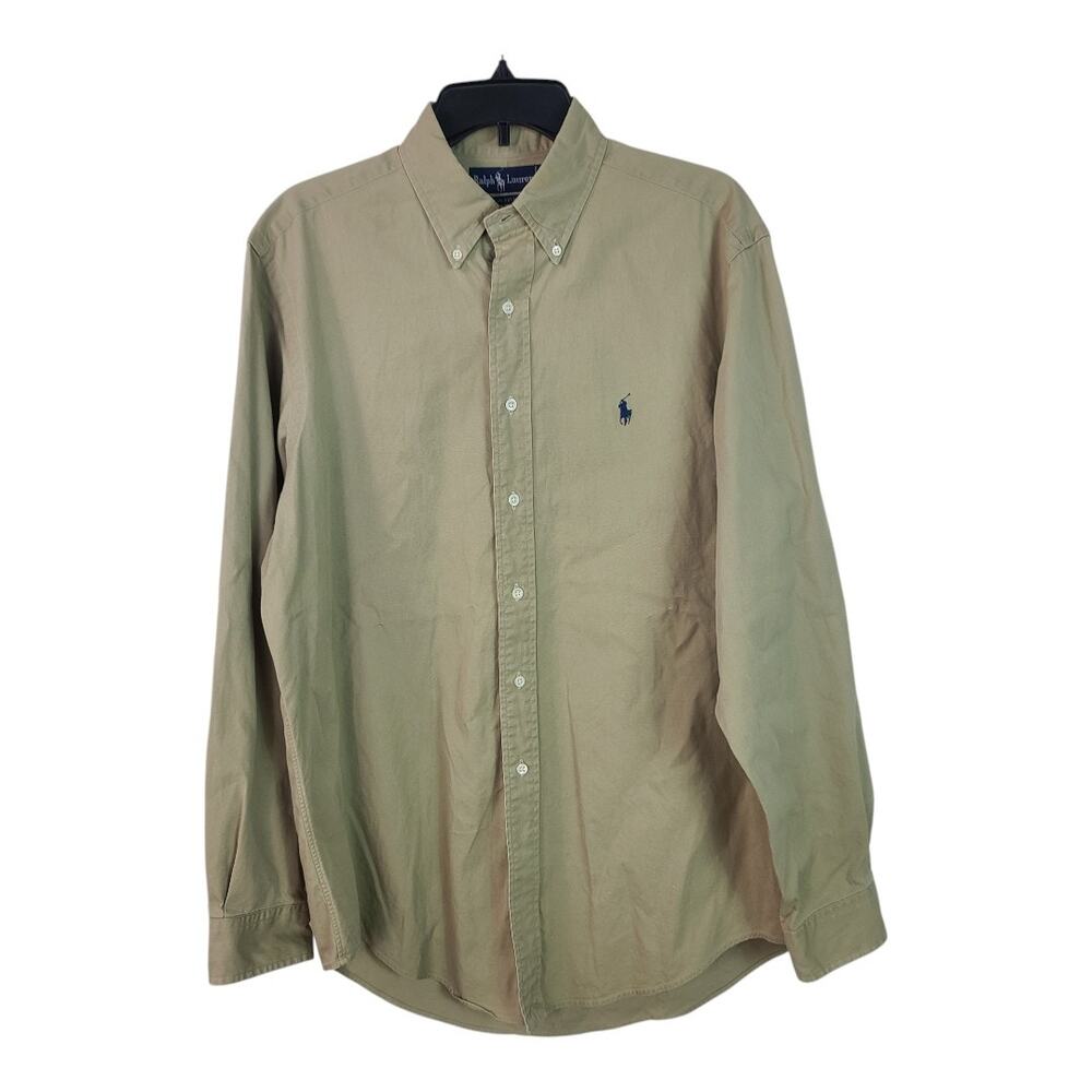 Ralph Lauren Pony Logo Khaki Tan Button Down Long Sleeve Shirt Large